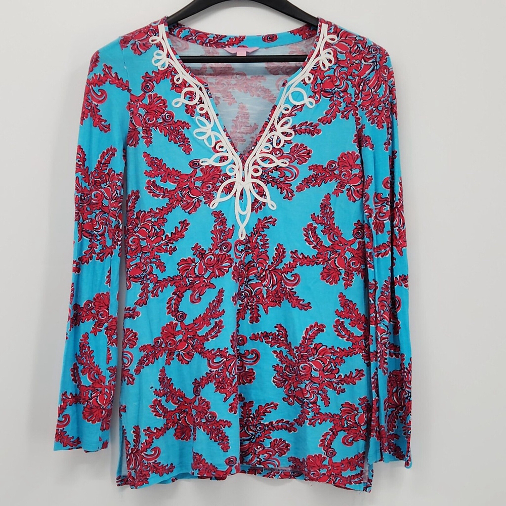 Lilly Pulitzer Westley Tunic Rhode Island Reef Size Medium Teal Red Coral Reef